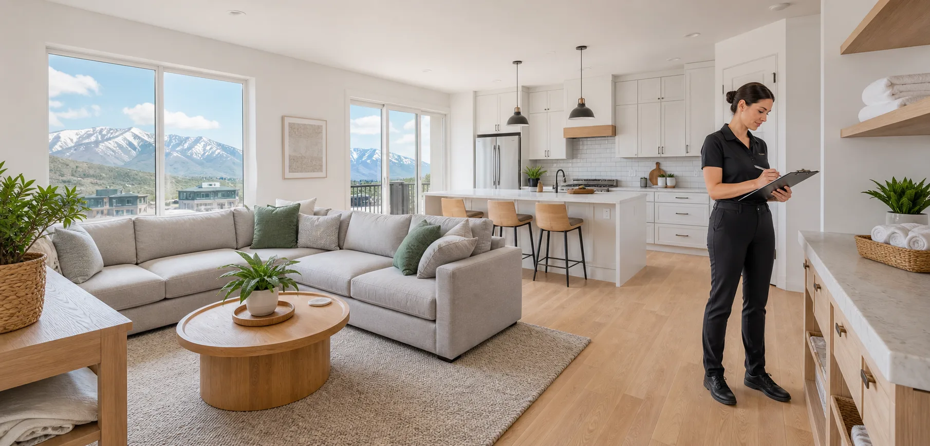 A guest-ready vacation rental receiving its final turnover inspection